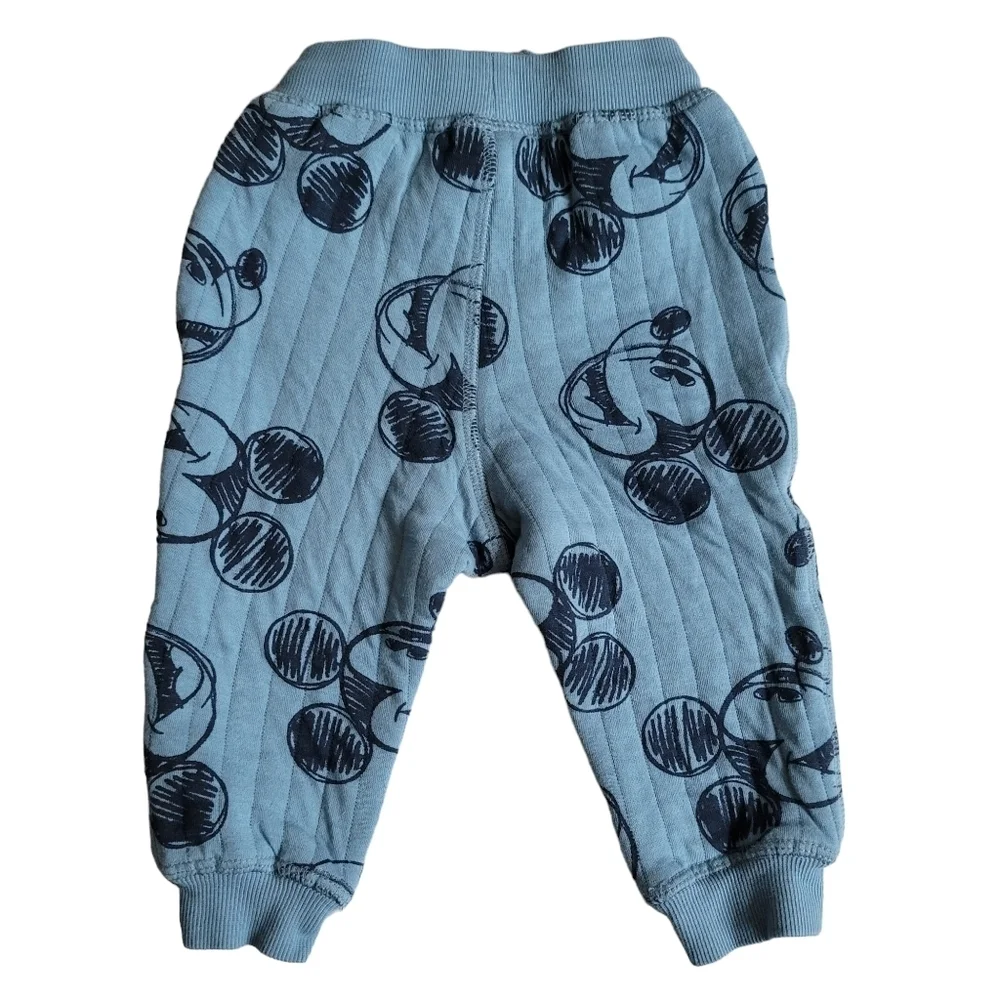 H&M Disney 6-9 M Blue Plush Quilted Mickey Mouse 2-Piece Set Sweatshirt‎ Pants